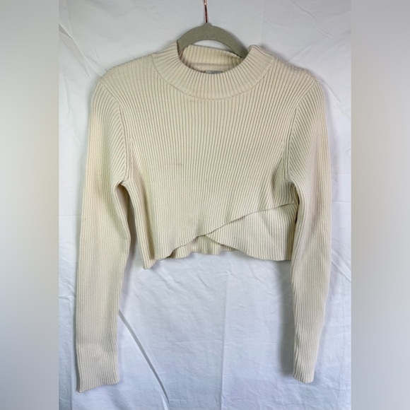 Joie Ribbed Crop Mock Neck Sweater Cream Long Sleeve Knit Top Medium